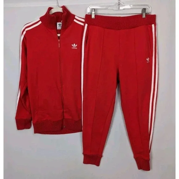 Adidas S Originals Tracksuit 2 PC Set Red White Side Stripes Jogger Pants Jacket